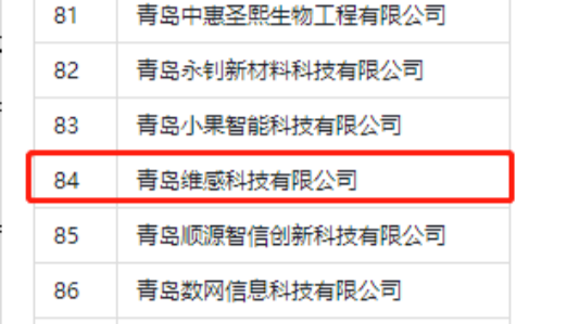 維感科技入圍第二批青島市“專精特新”中小企業
