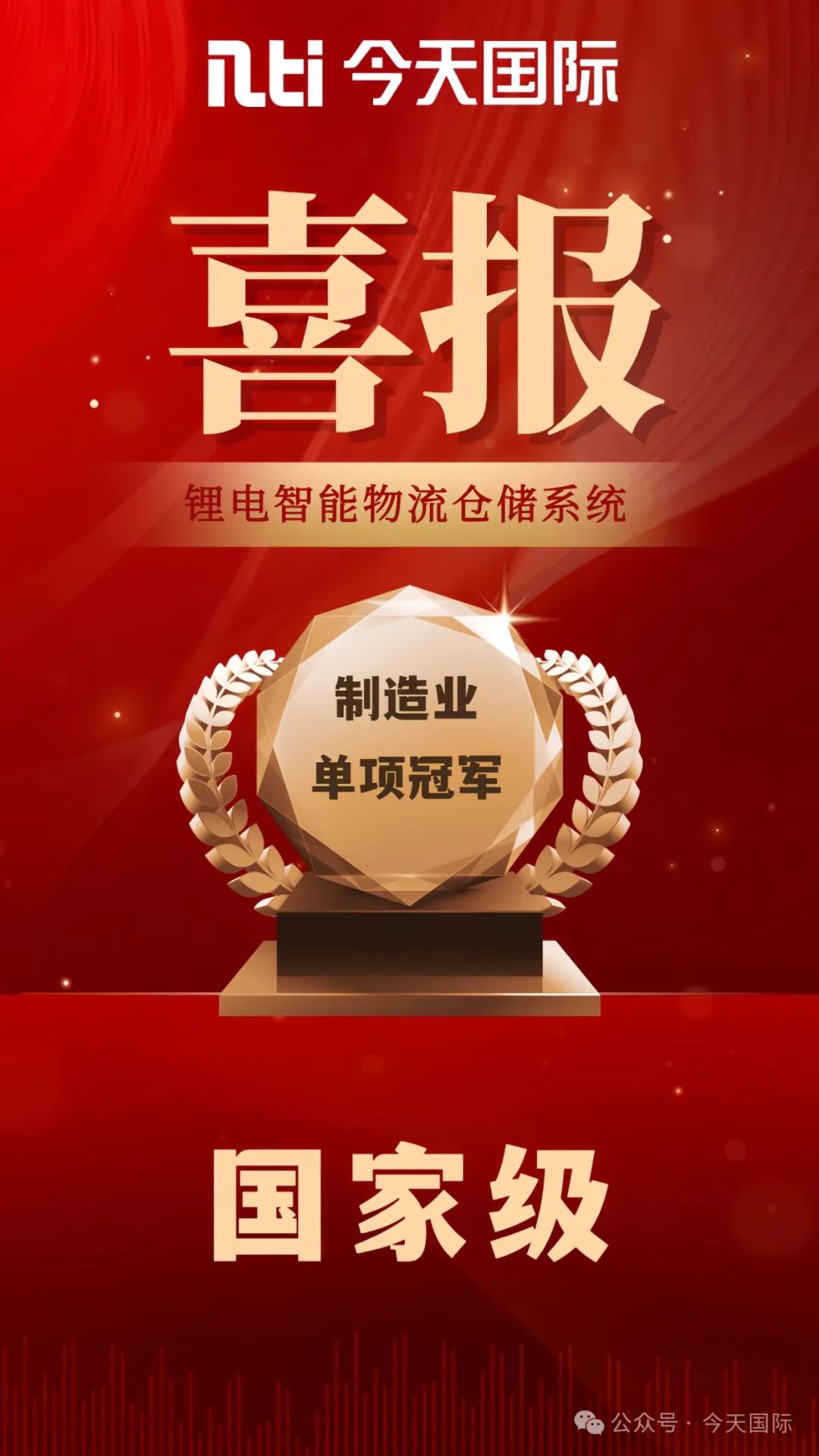 喜訊 | 今天國際獲得國家級制造業單項冠軍企業榮譽！